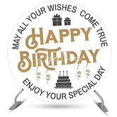 Aperturee - Golden Letters Ribbon Simple Round Birthday Backdrop